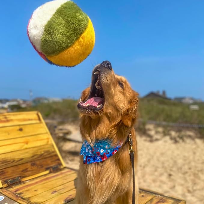 Fluff & Tuff Beach Ball Plush Dog Toy – 2 Pack, 7” Durable Stuffed Ball Toy with Squeaker, Double-Stitched & Reinforced for Interactive Play