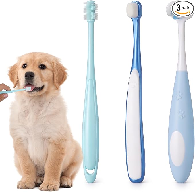 3 PCS Ultra Soft Nano Dog Toothbrush Kit for Small Breed Silicone 360 Pet Tooth Brushes Puppy Tooth Brushing Kit for Puppy Cat Gentle Deep Dental Teeth Cleaning Set