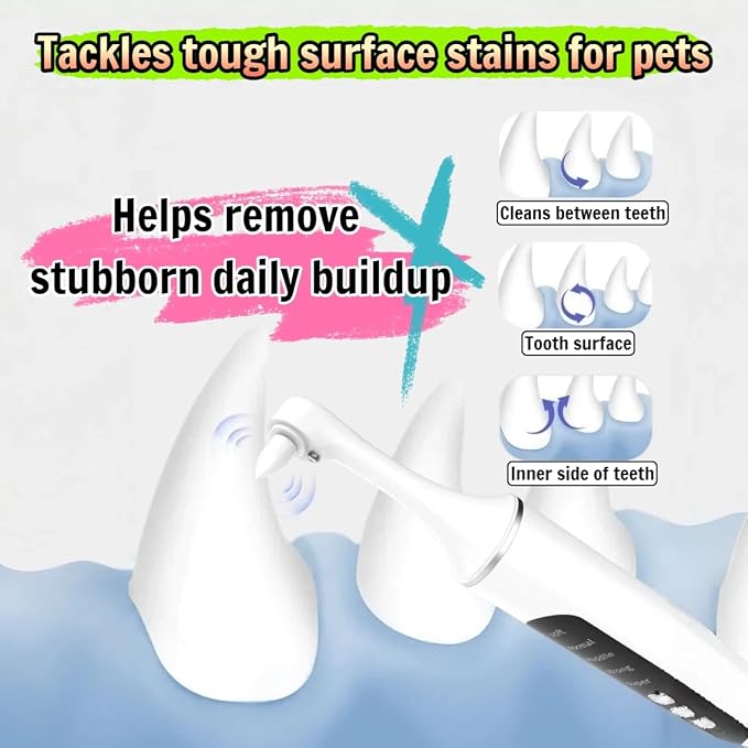 Dog Teeth Cleaning Tool, Electric Dog Toothbrush for Small Medium Large Dogs & Cats, 5 Speeds & 6 Heads Rechargeable Pet Dental Polisher with LED Light, Gentle Oral Hygiene Kit for Home Use (White)