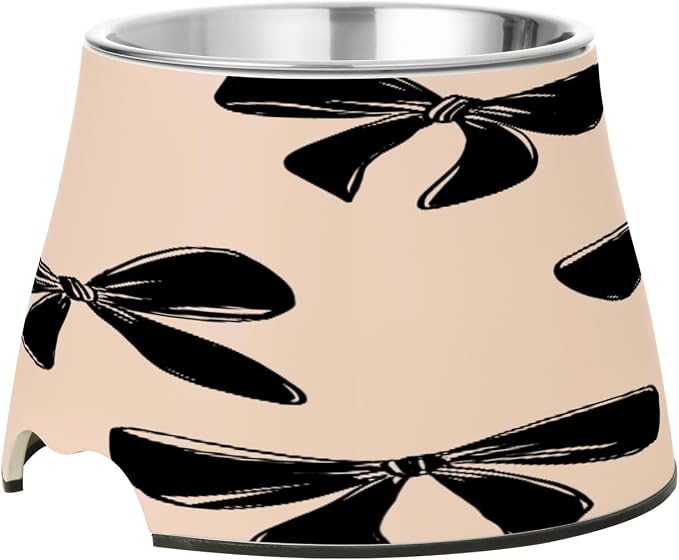 Blueangle Elevated Dog Bowls with Stainless Steel - Non-Slip 2.3 Cup High Capacity Pet Dish for Spinal Health & Black Bow Design（382）