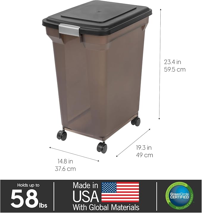 IRIS USA Dog Food Storage Container, Up to 58 lbs, Black