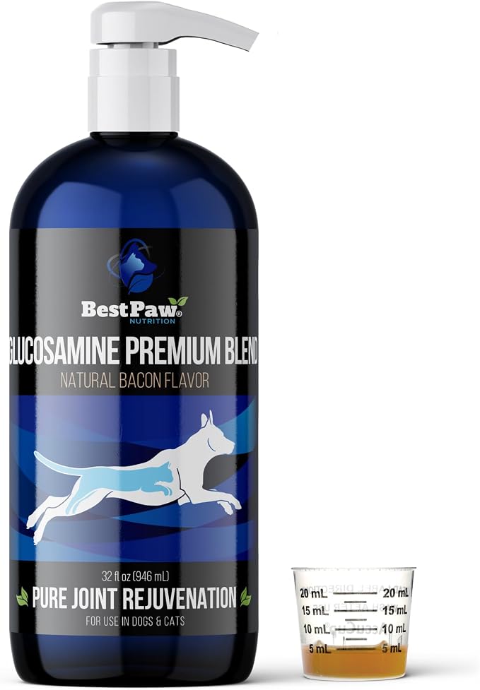 Liquid Glucosamine for Dogs | Glucosamine Chondroitin MSM with Hyaluronic Acid | Hip and Joint Supplement | Bacon Flavor | Easy Pump Food Topper | 32oz