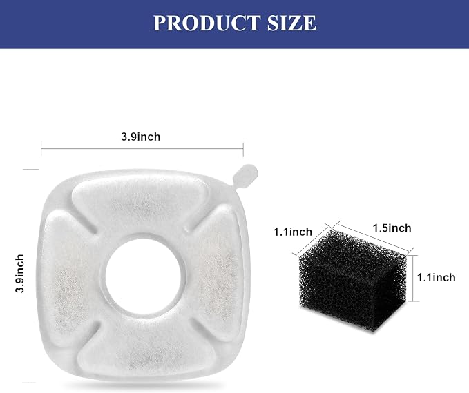 32 Pcs Cat Water Fountain Replacement Filters- 16 Pack Cat Fountain Filters with 16 Pack Pre-Filter Sponges, Pet Fountain Filter Fit for 95oz/2.8L Automatic Pet Fountain Cat Water Fountain