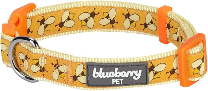 Blueberry Pet Essentials 10 Patterns Statement Busy Bees Designer Adjustable Dog Collar, Medium, Neck 14.5"-20"
