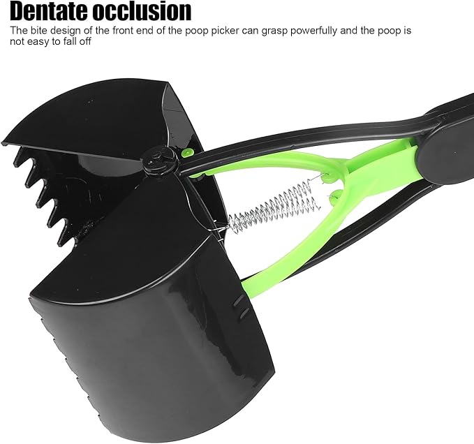 Pet Pooper Scooper, Jaw Easy to Carry Poop Scoop Long Handle Rugged for Easy Grass and Gravel Pick Up for Pet Waste Pick Up(Green+Black)