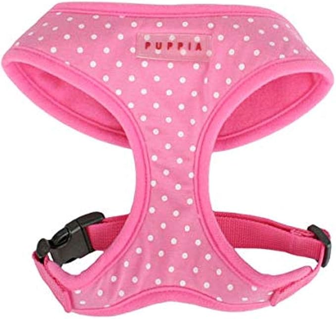 Puppia Dotty Dog Harness Over-The-Head No Pull No Choke Walking Training Adjustable for Small & Medium Dog, Medium, Pink