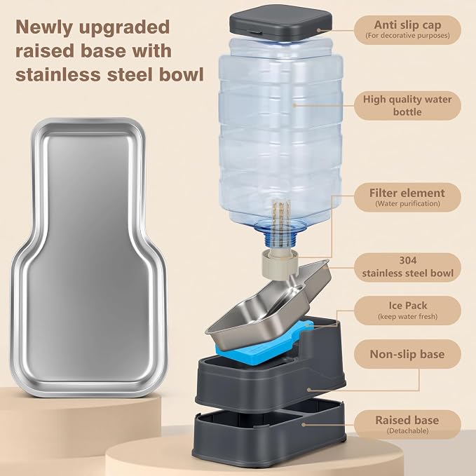 2.2 Gallon Pet Automatic Dog Water Dispenser Cat Gravity Waterer Feeder with Stainless Steel, 2.2 Gallon, Polyester
