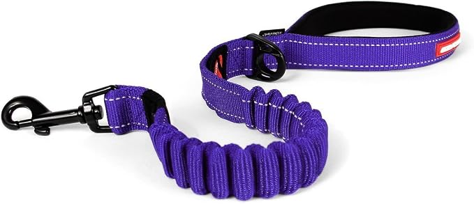 EzyDog Zero Shock - Bungee Dog Leash, Shock Absorbing - 25-Inch, Purple | Padded Neoprene Grip, Traffic Handle, Reflective Stitching, Strong for All Size Pullers, 1" Soft Touch Webbing for Durability