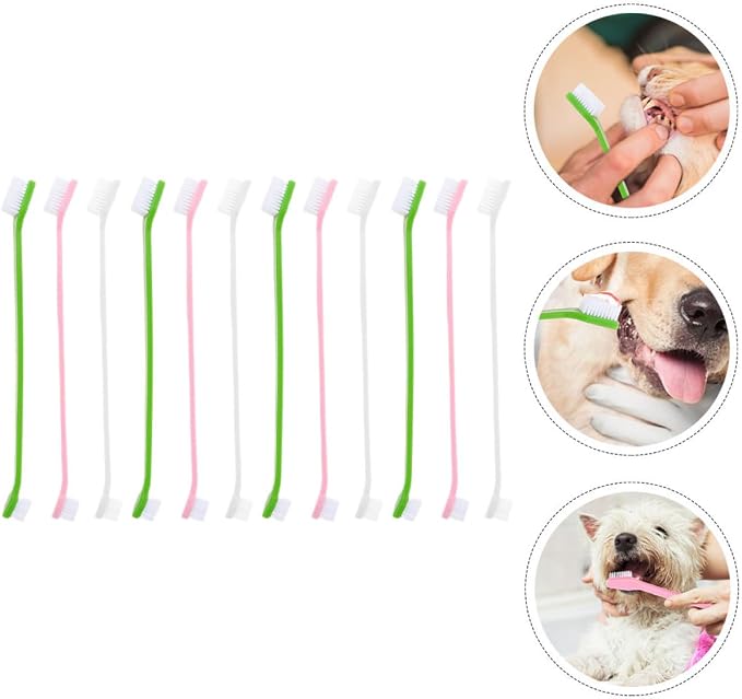 jojofuny 12pcs Dual-Head Dog Toothbrushes with Soft Bristles Large Size Pet Oral Cleaning Brush for Dogs and Puppies Dental Care Kit