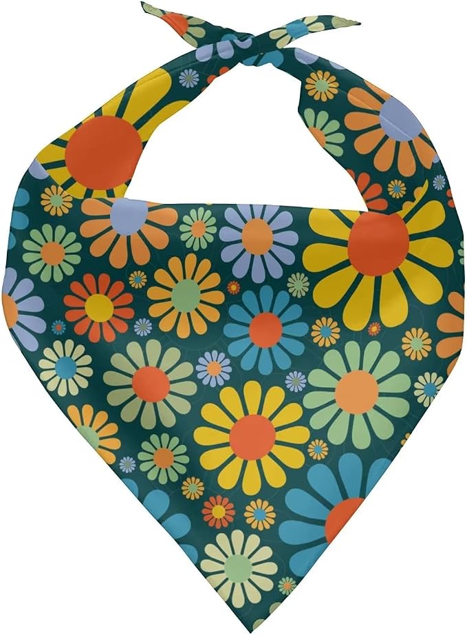 Forchrinse Hippie Flower Dog Bandana Pet Triangle Scarf Accessories Puppy Kerchief Polyester Fabric Dog, Medium, Medium