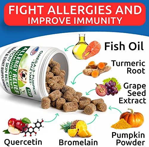 Allergy Relief + Omega 3 for Dogs - Oil Treats for Dog Shedding, Skin Allergy, Itch Relief, Dry Skin & Hot Spots Treatment, Joint Health - Skin and Coat Supplement - EPA & DHA Fatty Acids