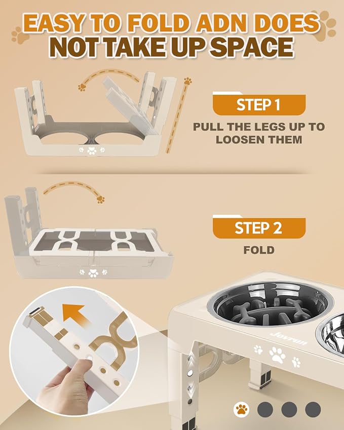 Jovrun Elevated Dog Bowls for Small Medium Large Size Dogs, Non-Slip Dog Feeder with 2 Food Water Bowls, 2-5 Heights Adjustable Raised Bowls Stand
