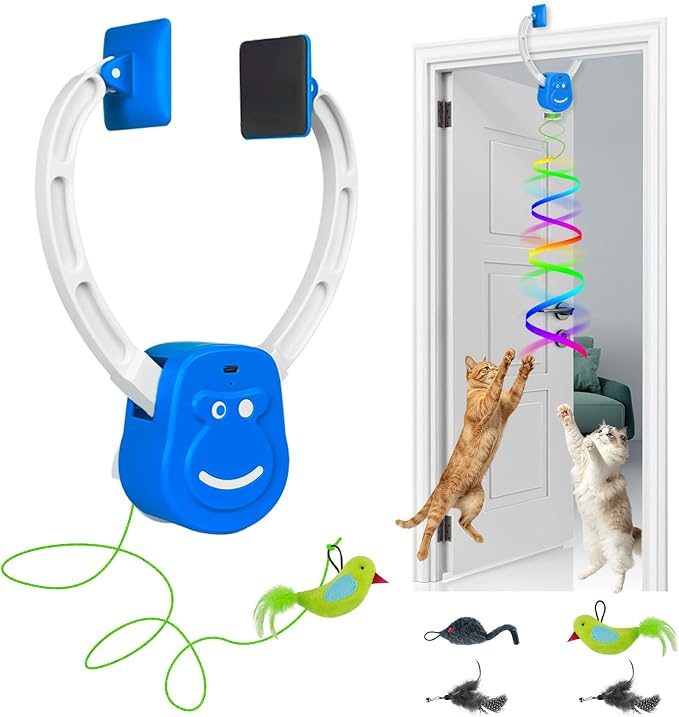 Door Frame Cat Toy for Indoor Cats, Automatic Hanging Toy | Interactive cat toys for indoor cats with 2 play modes: automatic bouncing and rotating; hangs from door frames.