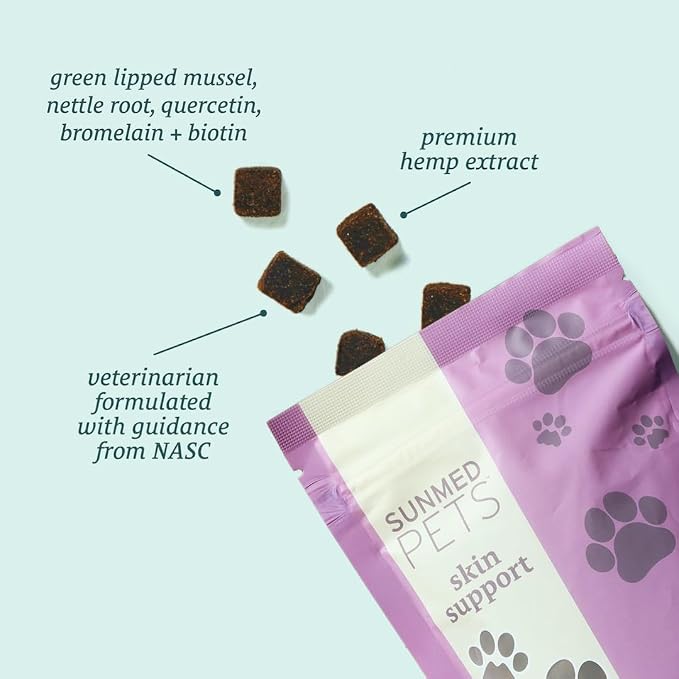 Sunmed Skin Support Dog Allergy Relief Chews – Natural Seasonal Allergy Relief with Nettle, Quercetin, & Green-Lipped Mussel – Soothes Itchy Skin, Supports Health – 40 Count