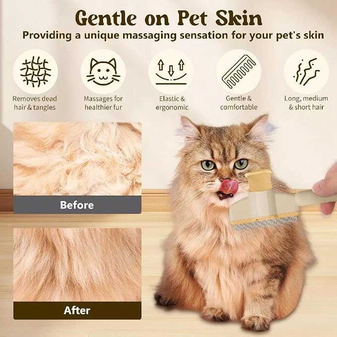 Self-Cleaning Cat Grooming Brush - Flea Comb for Cats & Dogs with Release Button, Pet Hair Removal for Shedding & Fleas, One-Click Cleaning (2025)(Yellow)