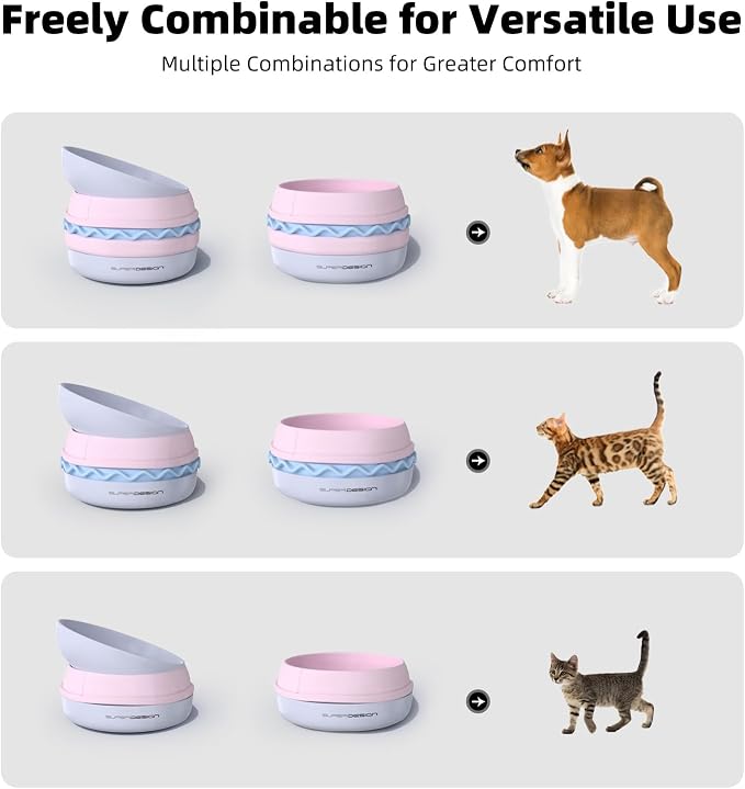 5-in-1 Dog Bowls Set, 6.1 inch Cute Colorful Hamburger-Shaped Dog Food Bowl Stackable for Easy Storage and Travel, Cat Bowls for Food and Water, Pet Bowls Suitable for Small and Medium Dogs (Purple)