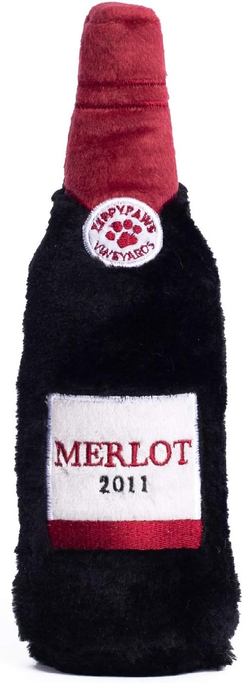 ZippyPaws Happy Hour Crusherz Squeaky Plush Pet Toy for All Breeds - Merlot | Interactive Dog Toys to Keep Them Busy, for Small, Medium, & Large Dogs, Drink Themed Crinkle Water Bottle Toy