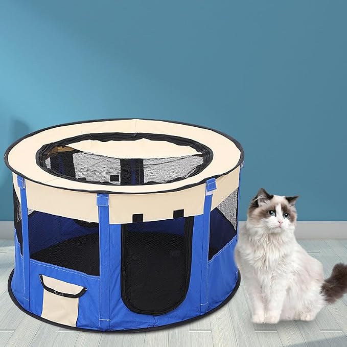 Foldable Pet Playpen Tent in Oxford Cloth and Mesh for Cats and Dogs