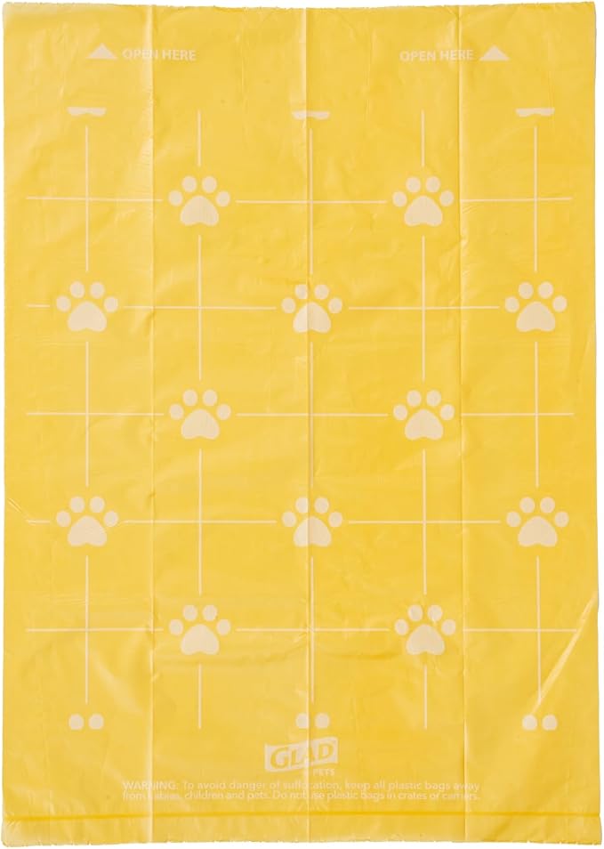 Glad for Pets Scented Dog Waste Bags, Tear-Resistant Pet Poop Pick-up Bags with Leak Protection, Lemon Fresh Scent, Fun Multicolor Bag Designs, 6 Rolls, 90 Bags Total