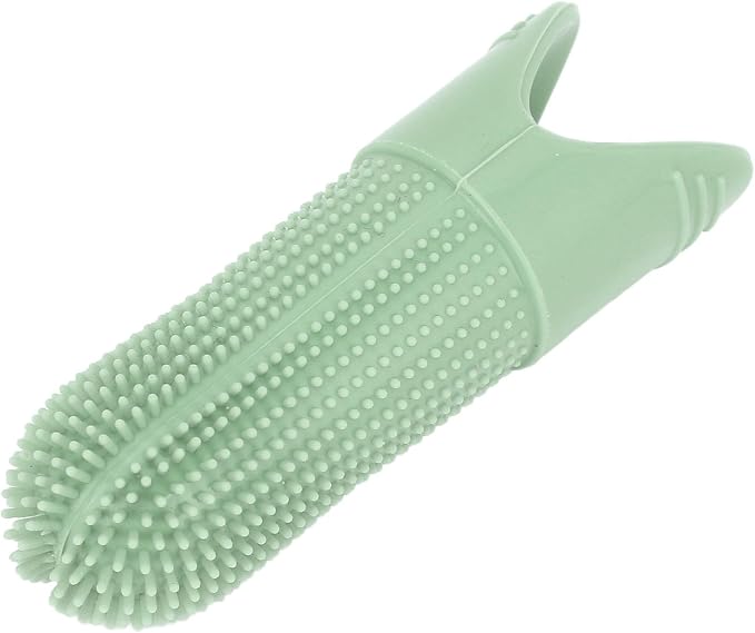 TOPINCN Silicone Dog Finger Toothbrush 360 Degree Food Grade for Dogs Cats Care with Flexible Design for Oral Clean (Green)