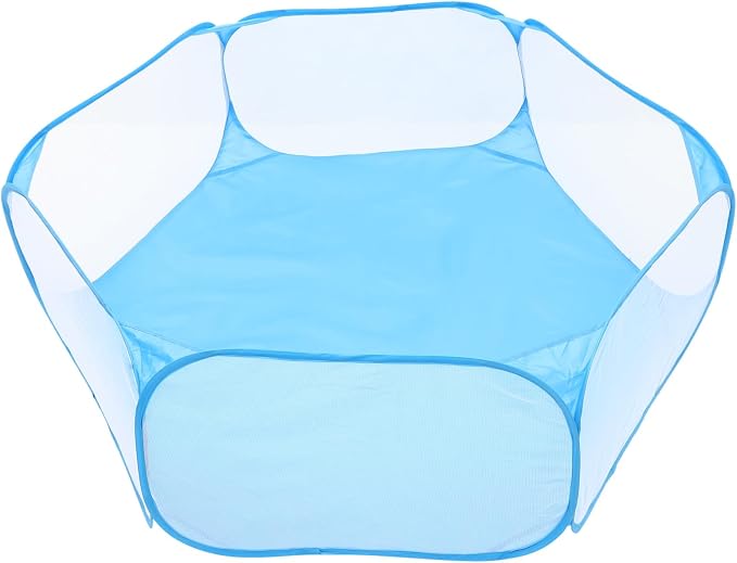 FRCOLOR Foldable Hexagonal Pet Playpen with Mesh Polyester Fabric, Small Animals Safety Pen for Indoor Home Use, Blue Collapsible Puppy and Kitten Play Tent for Dogs and Babies