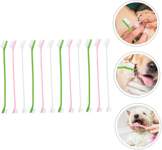Levemolo 12Pcs Dual Head Dog Toothbrush Soft Bristle Pet Care Comfortable Cleaning for Dogs Oral