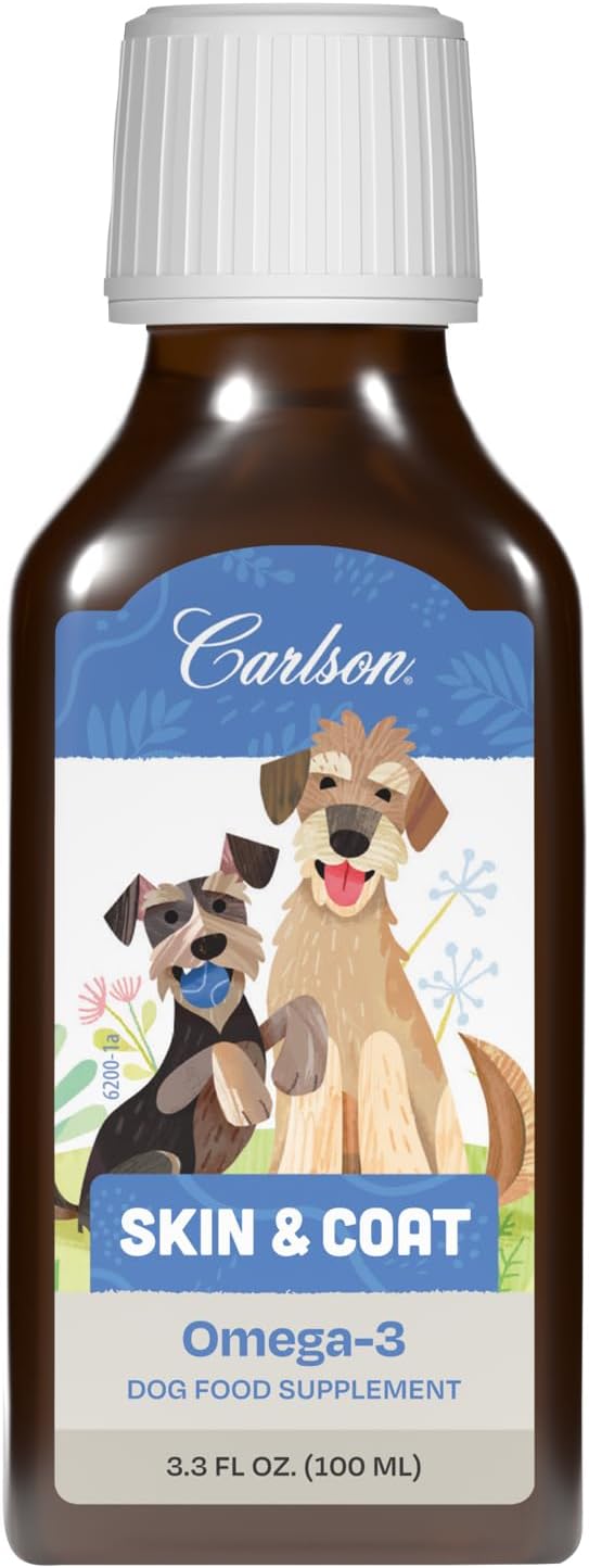Carlson Omega-3 Fish Oil Liquid for Dogs, Supports Skin & Coat, Joint & Heart Health, Liquid Dog Supplement, 3.3 fl oz