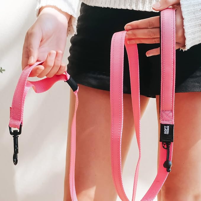 EzyDog Soft Trainer Dog Leash, 6 ft. Leash - 72”, Pink | Traffic Control Handle, Ideal for Dogs over 26 lbs., 1" Wide Soft Touch Webbing, Reflective Stitching, Accessory Attachment,