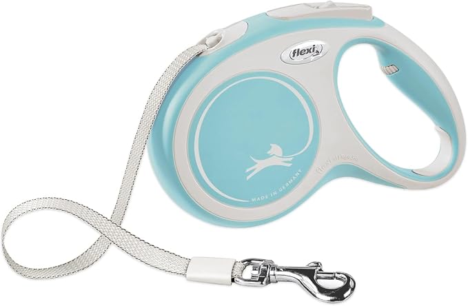 FLEXI® New Comfort Tape Retractable Dog Leash for Medium Dogs Upto 55 lbs. – 16 ft., Blue/Pastel | Tangle Free Pet Walking Leash with One-Handed Brake, Pause, Lock |German Quality Product
