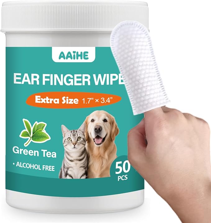 Extra Large Dog Ear Finger Wipes, Natural Ingredients, 50 Count - Green
