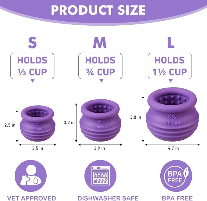 Treat Dispensing Dog Toy, Long-Lasting Interactive Puzzle Toys for Dogs, Stuffable Dog Enrichment Frozen Lick Treat Toy for Boredom, BPA Free Silicone Fetch Catch Chew Toy (Purple,S)