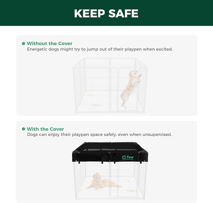 FXW Homeplus Unleashed Indoor Dog Playpen - Stress-Free and Safe Play, Heavy Duty 40 Inch 8 Panels with Playpen Cover for Medium and Large Dogs, White│Patented