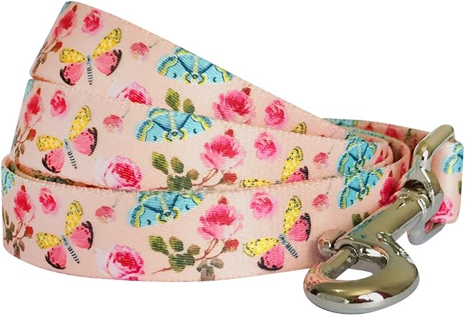 Blueberry Pet 9 Patterns Durable Spring Scent Inspired Rose and Butterfly Print Pastel Pink Dog Leash 4 ft x 1", Large, Leashes for Dogs