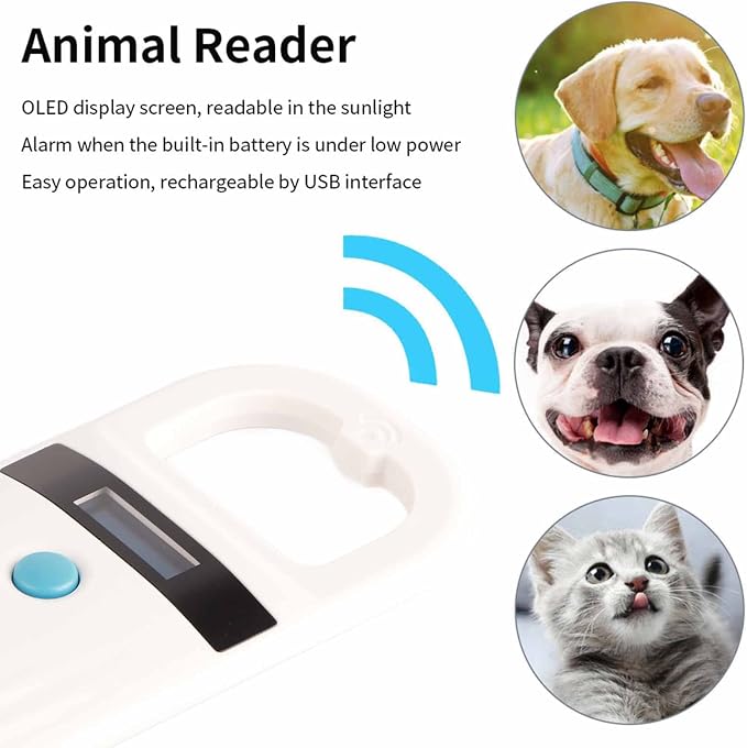Microchip Reader, Pet Microchip Scanner with 0.91 Inch High Brightness OLED Display, Universal Handheld Animal Chip Reader, Pet ID Microchip Scanner, for Animal Tracking