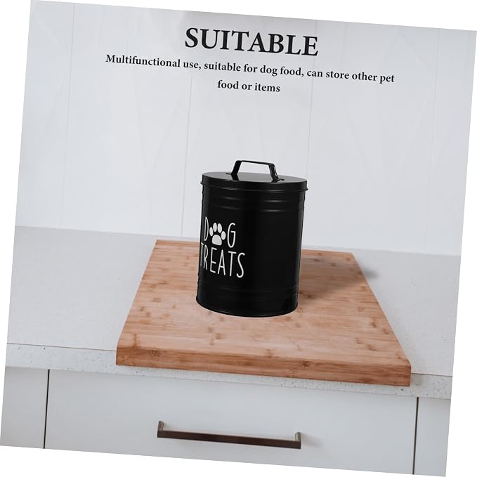 LABRIMP Puppy Food Storage Container with Airtight Lid Farmhouse Style Metal Dog Treat Canister Compact Snack Storage Jar for Kitchen Counter