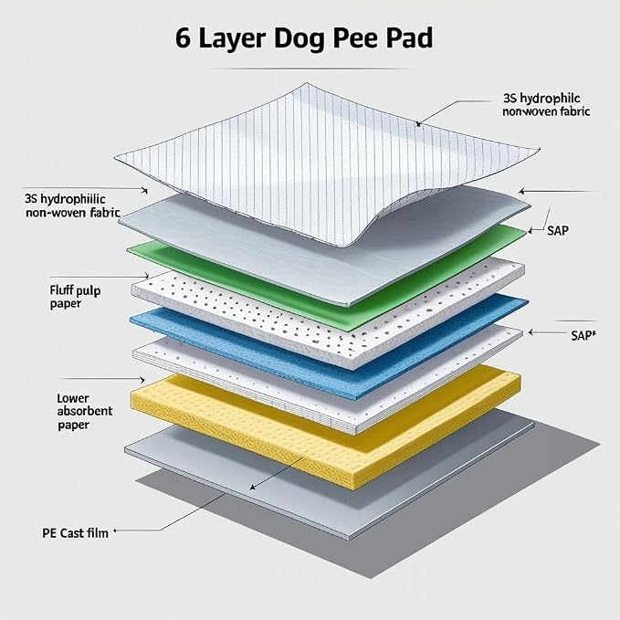 6-Layer Dog Pee Pads, Extra Large, Absorbent, Leak-Proof, Quick Dry Disposable Pads for Puppies, Senior Dogs, Cats, and Small Pets – Ideal for Potty Training & Housebreaking.