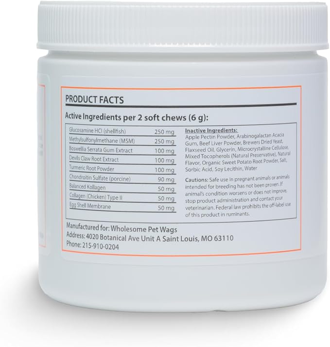 Dog Hip & Joint Supplement Soft Chews – Advanced Mobility & Comfort Support – Glucosamine, Chondroitin, MSM, Turmeric, Boswellia, Collagen – 60 Count
