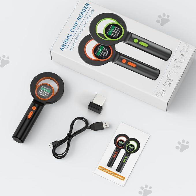 Symcode Pet Microchip Scanner RFID EMID Micro Chip Reader with 1.44IN TFT Display 134.2kHz 125kHz 15 Digits Pet Chip ID Scanner with Delete History Data Function