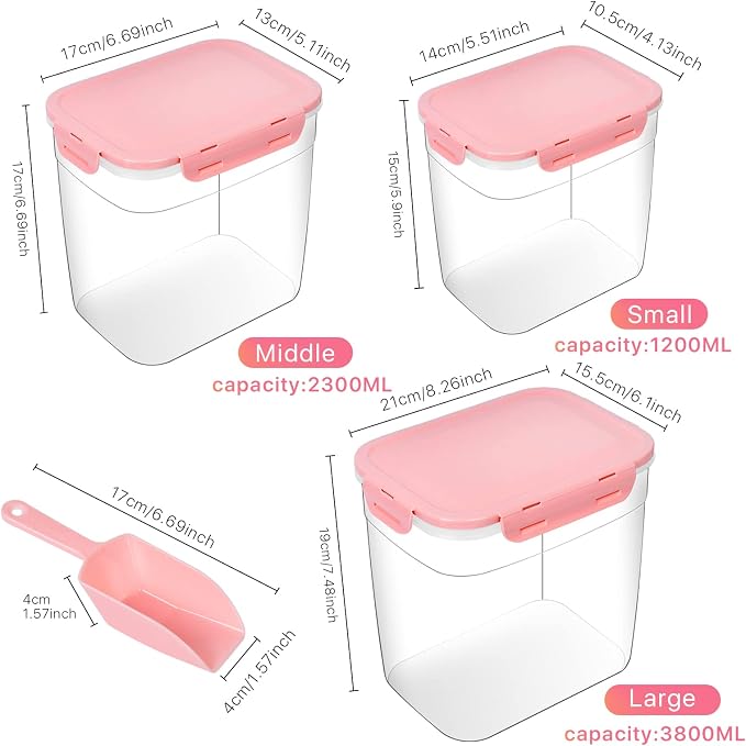 3 Pieces Animal Food Storage Containers, 3.8 L