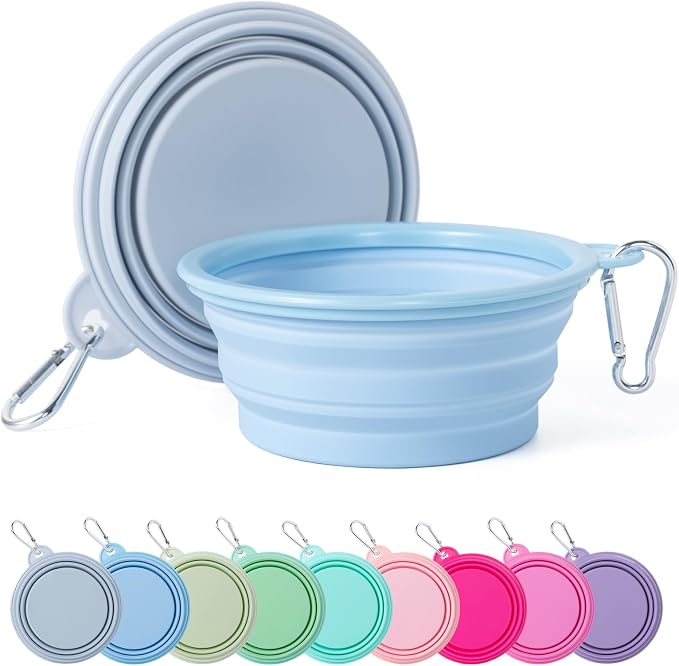 SLSON Macaron Collapsible Dog Bowl, 2 Pack, Small, Blue & Light Grey