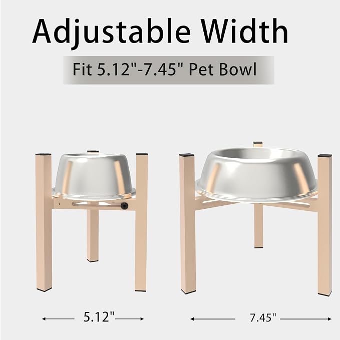 Elevated Cat Bowl Stand Good for Senior Cats Digestion Arthritis Relief - Adjustable Metal Feeder Riser, Fits 5.1-7.45” Round Bowls (No Bowls)(Light Khaki)
