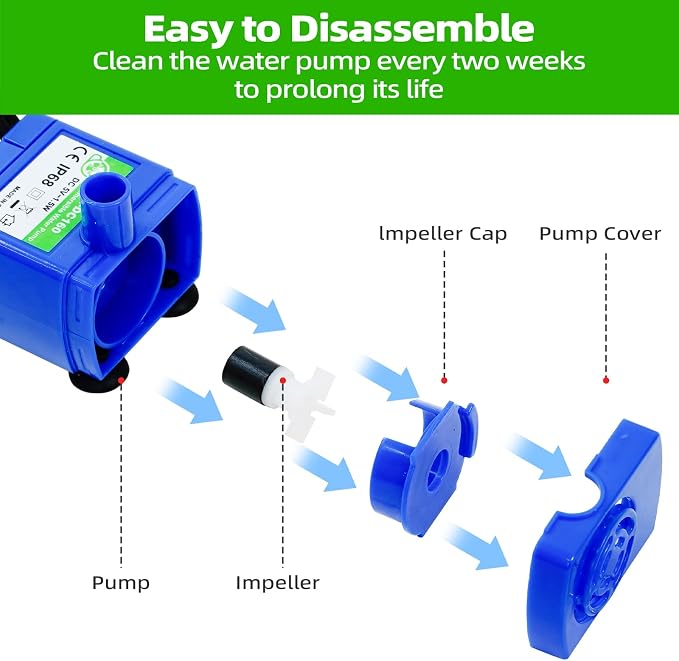 Cat Water Fountain Pump replacement(No Led & with Brush), IP68 DR-DC 160 submersible motor Submersible Water Pump for Stainless Steel, Ceramic Cat Water Fountain, Ultra Quiet Pet Fountain Pump