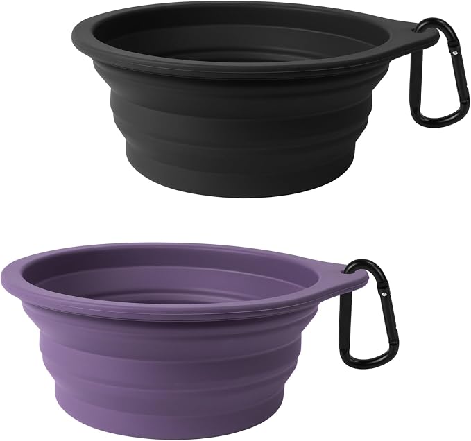 PetBonus Collapsible Dog Bowls, 2 Pack, Black, Dark Purple
