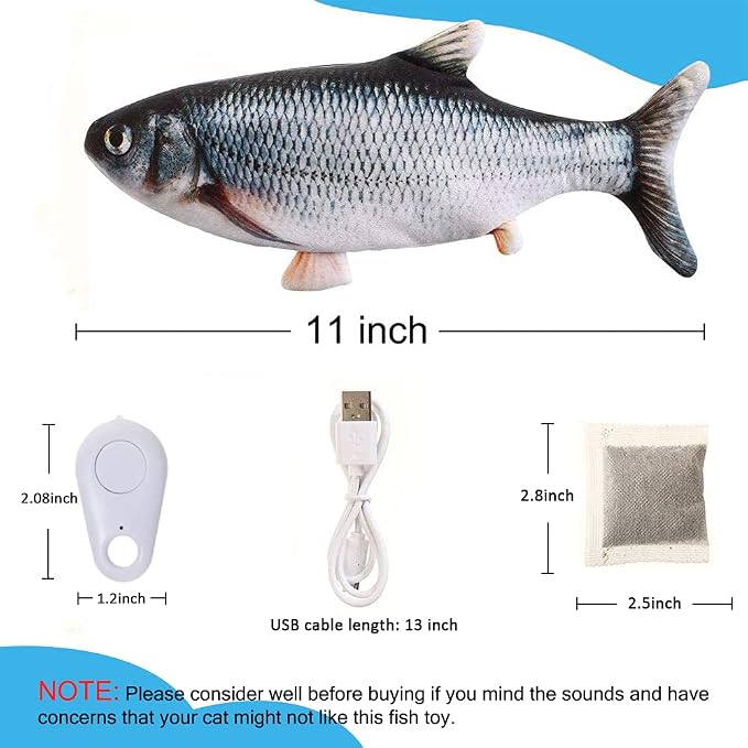 Tocirelo Remote Control Cat Toy - Interactive Catnip Toys for Indoor Cats | 11" Realistic Electric Flopping Fish Kiten Kicker Toy, Automatic Moving Floppy Fish for Bored Kitten and Small Dogs