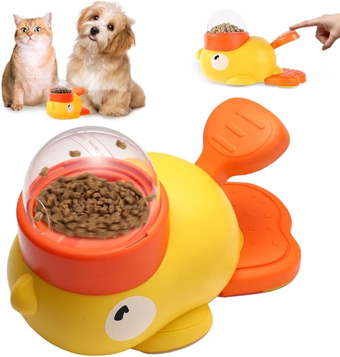 Duck Shape Dog Treat Dispenser, 2-in-1 Duck Shaped Slow Feeder Interactive Dog Toys, Mentally Stimulating Puzzle Toy, Reduces Bloating Anti-Gulping for Indoor Pets (Yellow)