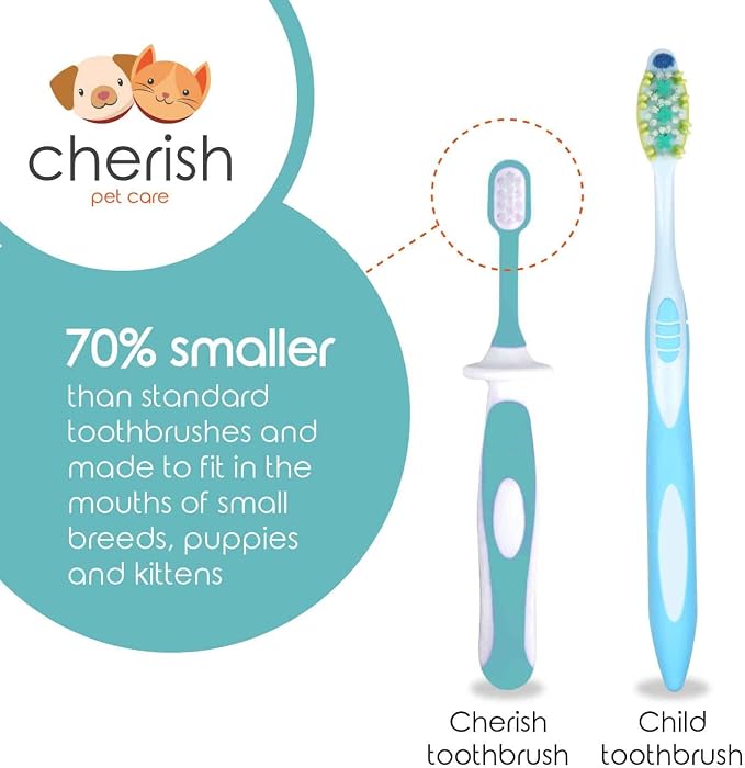 Cherish Pet Care Dog Teeth Cleaning Kit - 3pcs: Finger Toothbrush, Double-Sided Toothbrush, Fresh Breath & Plaque Removal