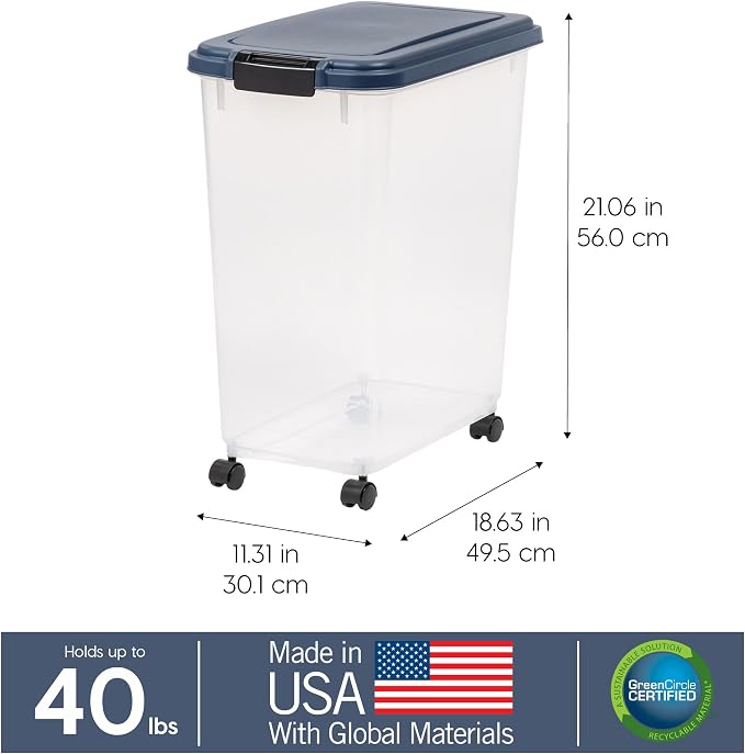 IRIS USA Dog Food Storage Container, Up to 40 lbs, Navy