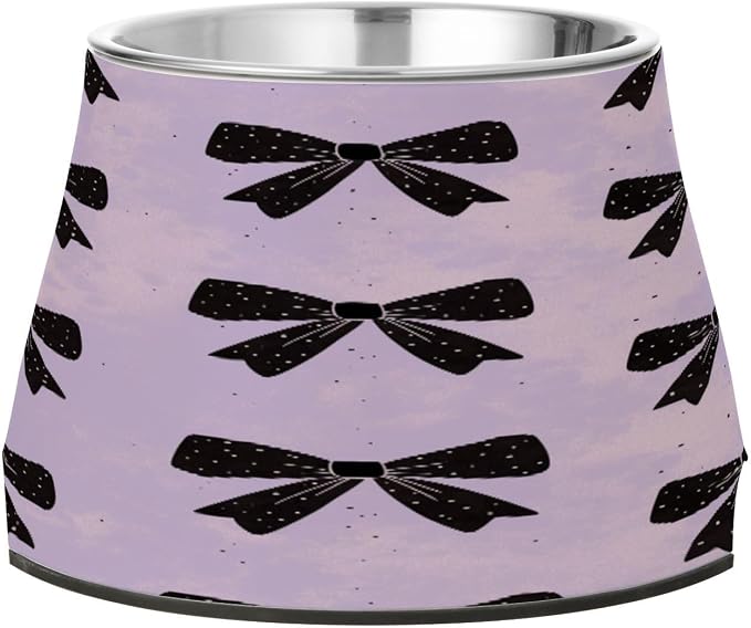Blueangle Elevated Dog Bowls with Stainless Steel - Non-Slip 2.3 Cup High Capacity Pet Dish for Spinal Health & Black Bows Design（290）