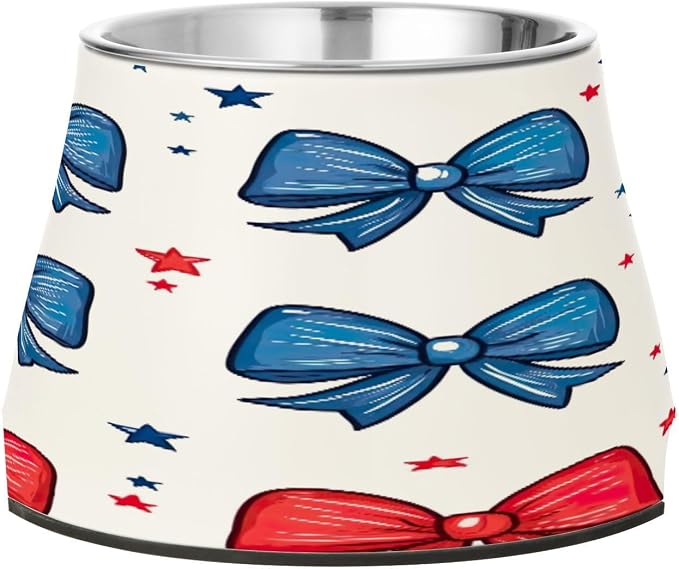 Blueangle Elevated Dog Bowls with Stainless Steel - Non-Slip 2.3 Cup High Capacity Pet Dish for Spinal Health & Bows Design（162）