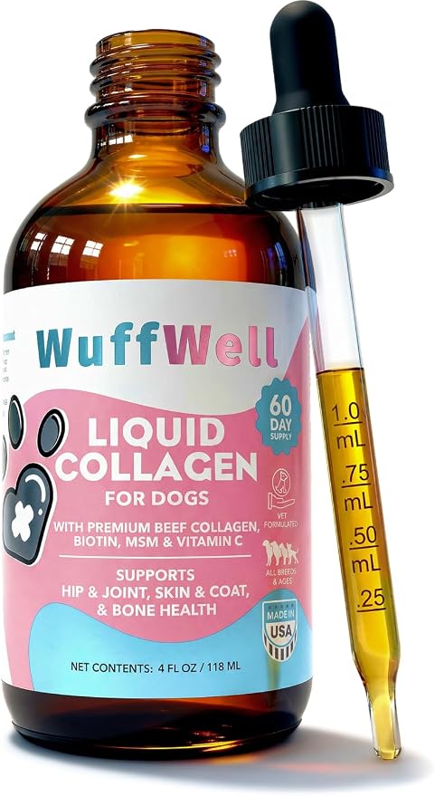 WuffWell Liquid Collagen Drops for Dogs - Joint & Itch Support - USA, 4oz